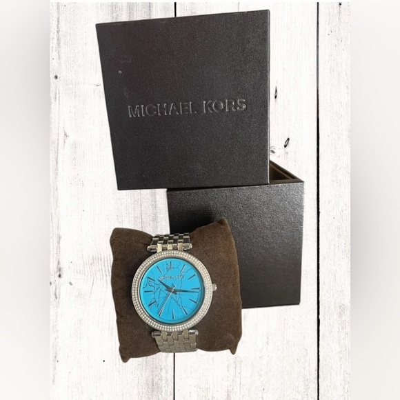 Michael Kors Women’s Silver and Turquoise Dial Face with Crystals Darci MK3403 - Picture 1 of 11